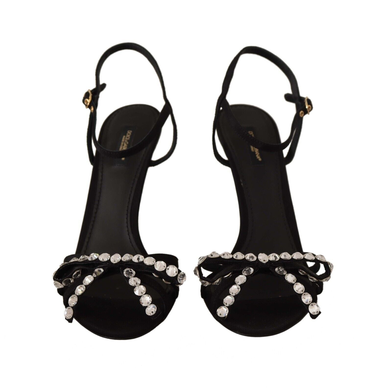 Dolce &amp; Gabbana Elegante schwarze Viskose-Sandalen mit Knöchelriemen und Kristallen