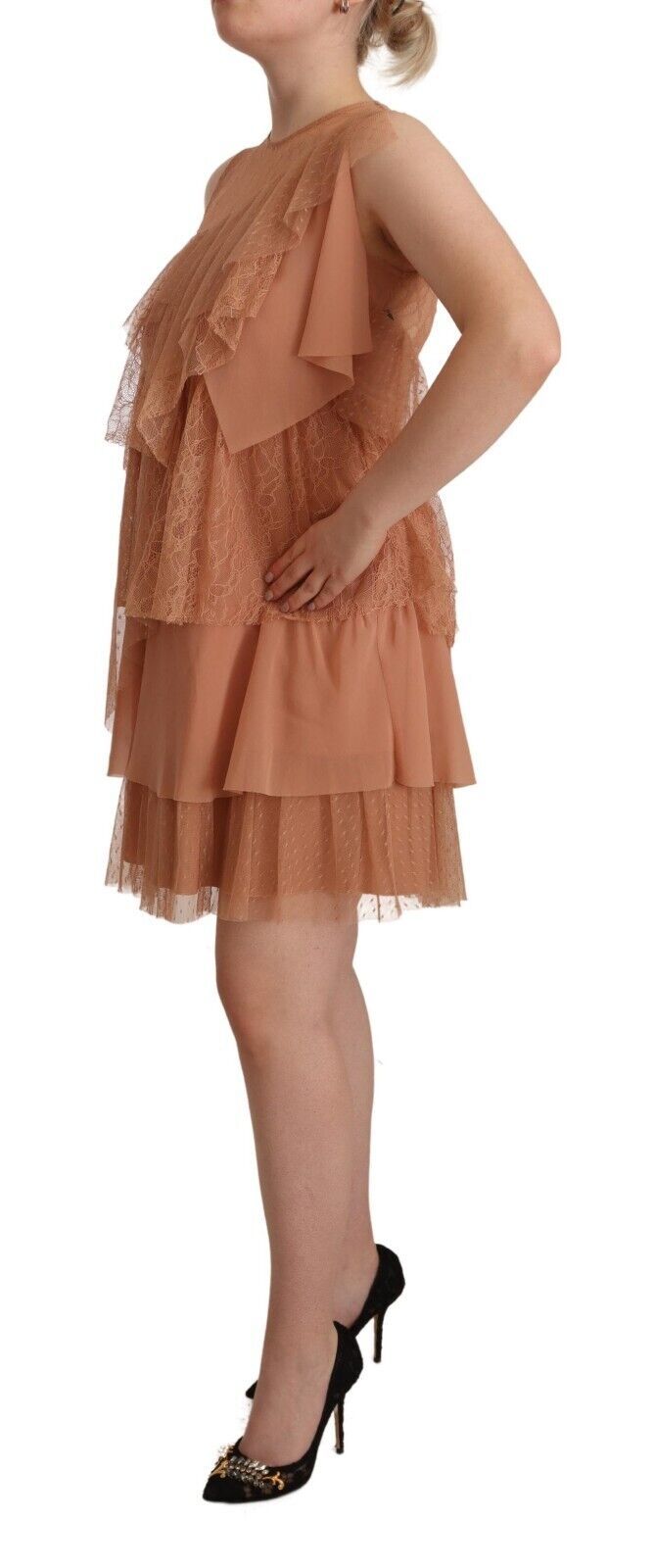 Rochie mini Liu Jo Chic roz, fără mâneci, cu straturi