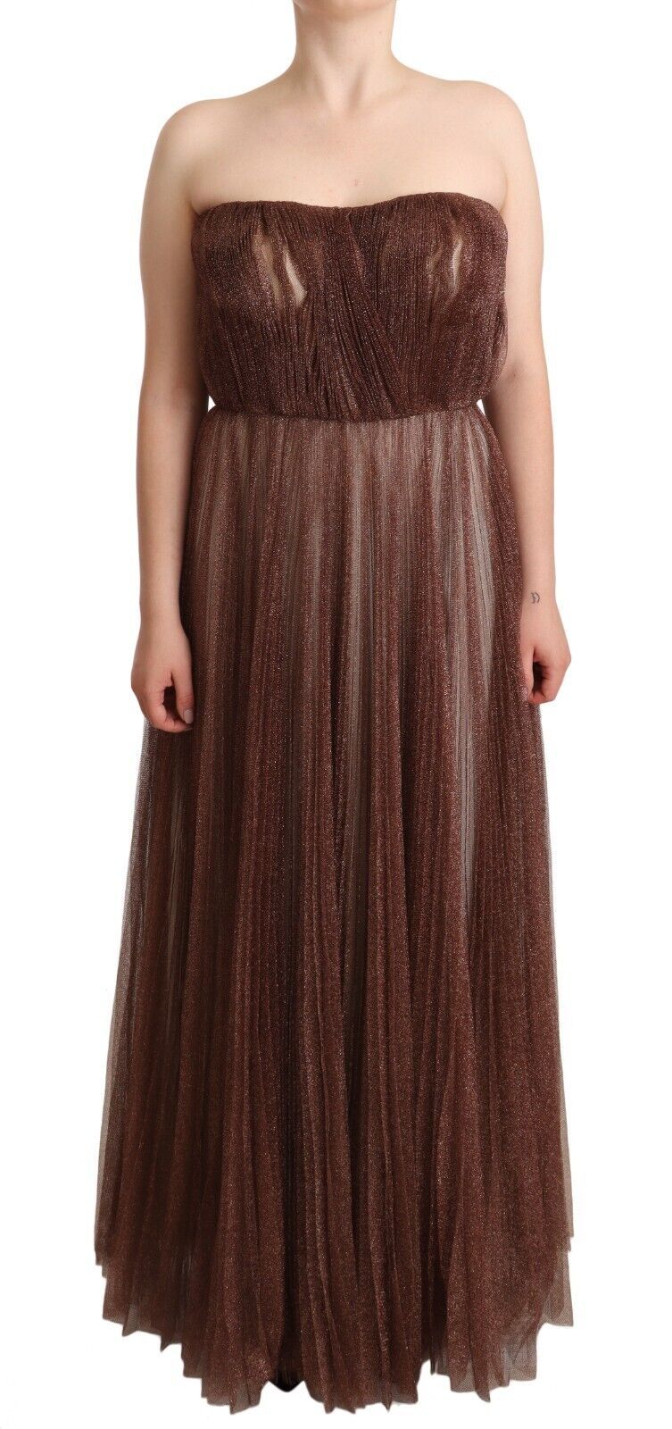 Rochie lungă elegantă din bronz metalic Dolce &amp; Gabbana