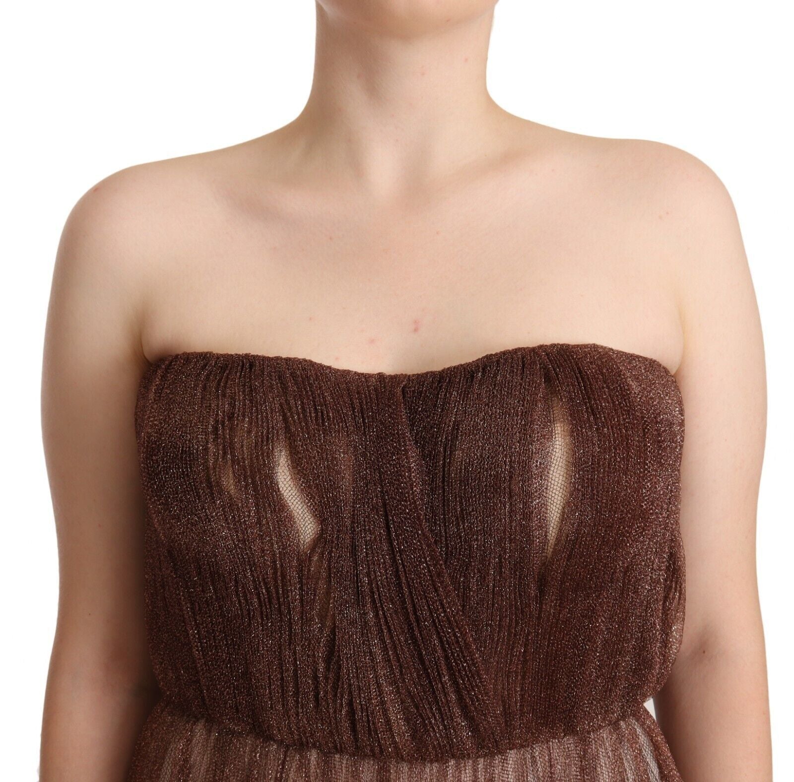 Dolce &amp; Gabbana Elegantes langes Kleid in Metallic-Bronze