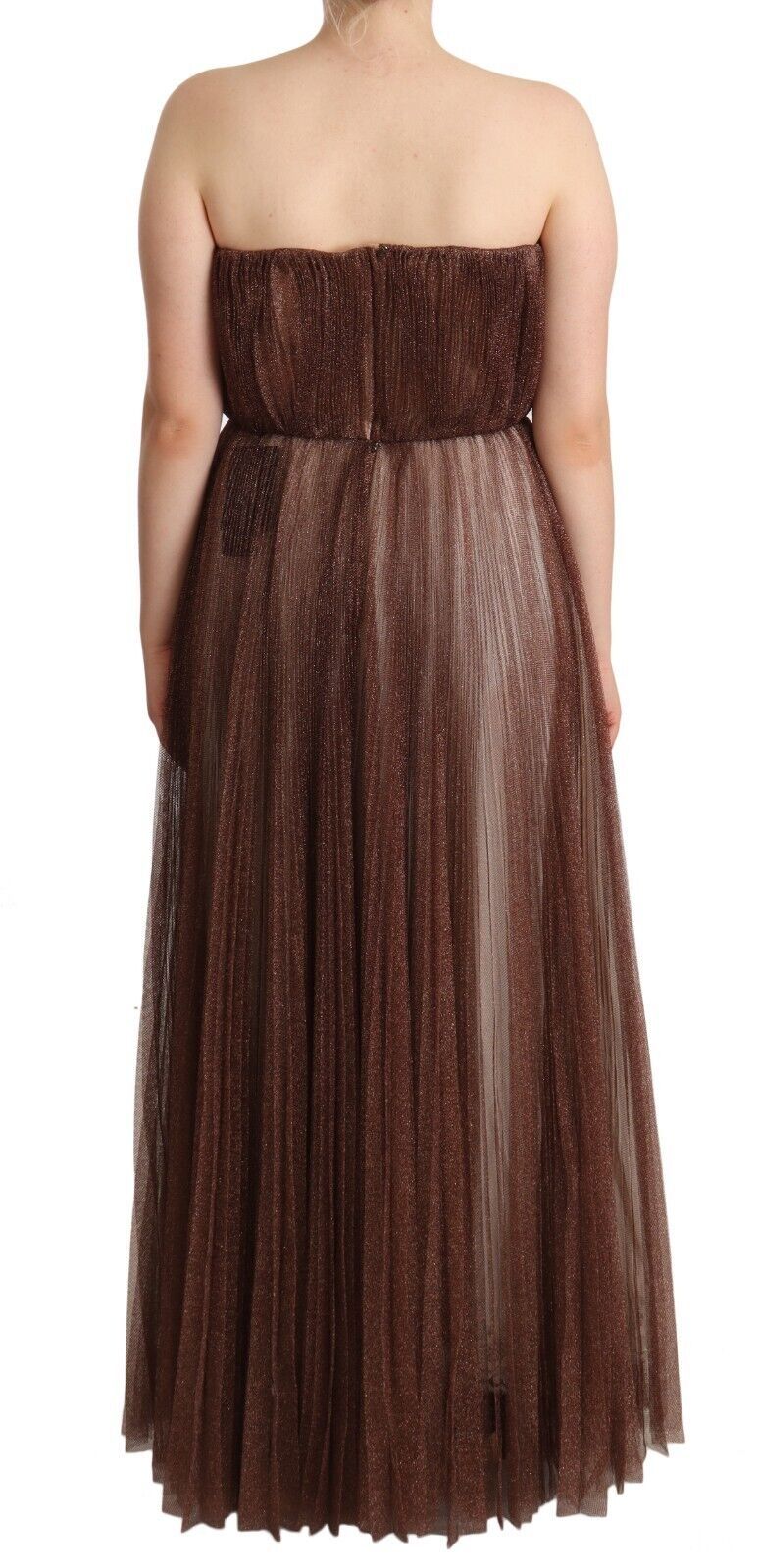 Dolce &amp; Gabbana Elegantes langes Kleid in Metallic-Bronze