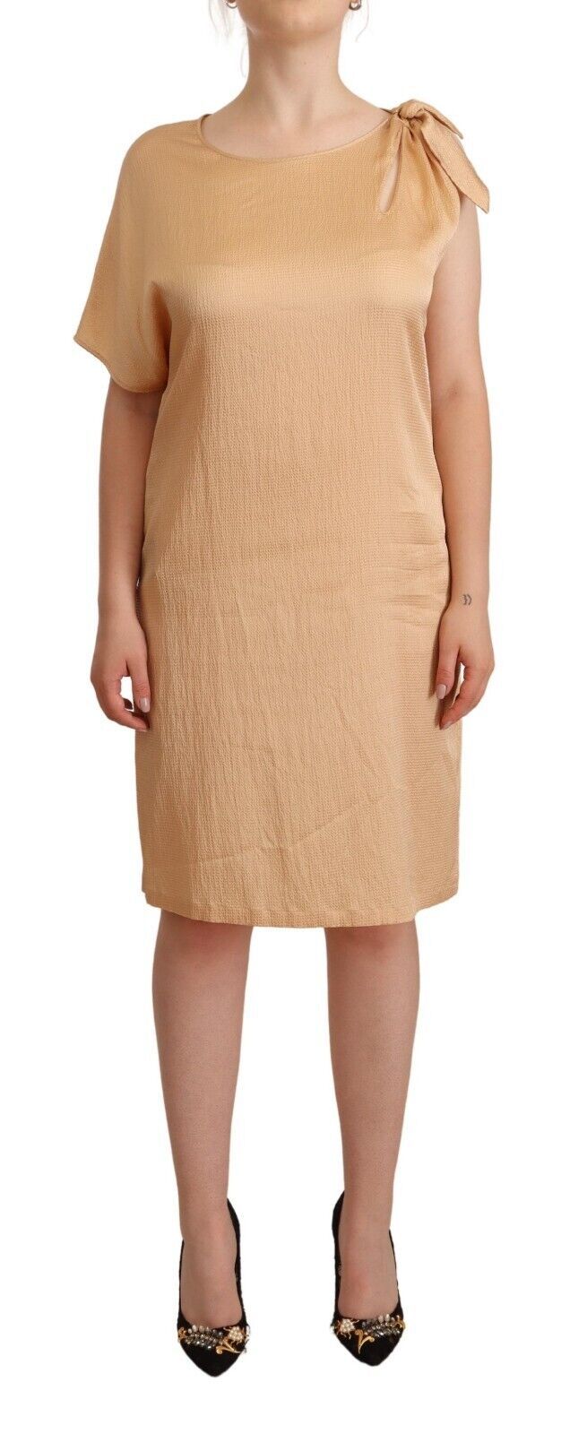 Rochie elegantă Moschino bej, cu o singură mânecă
