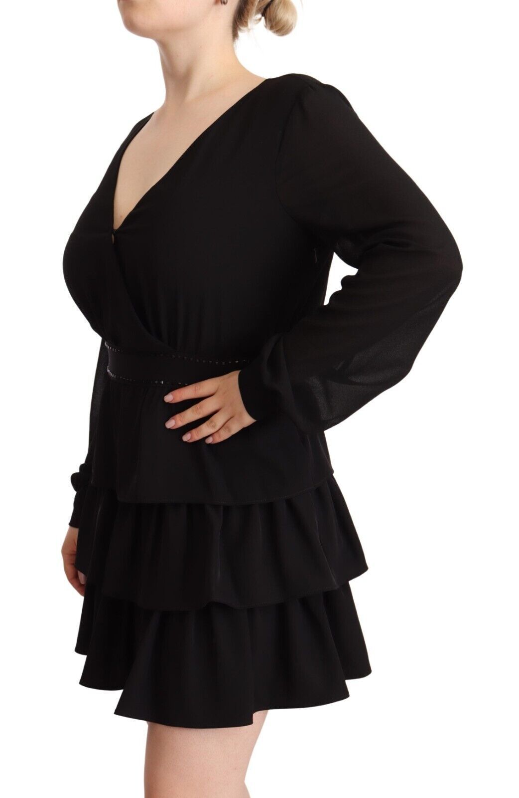 Rochie mini elegantă Liu Jo neagră, cu mâneci lungi, în formă de A