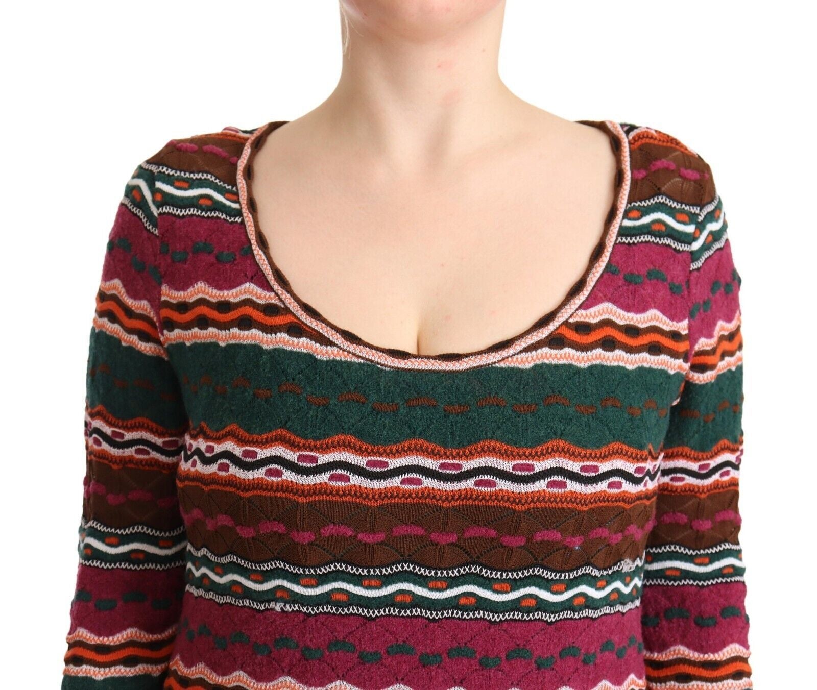 Rochie Missoni cu mânecă lungă și dungi multicolore