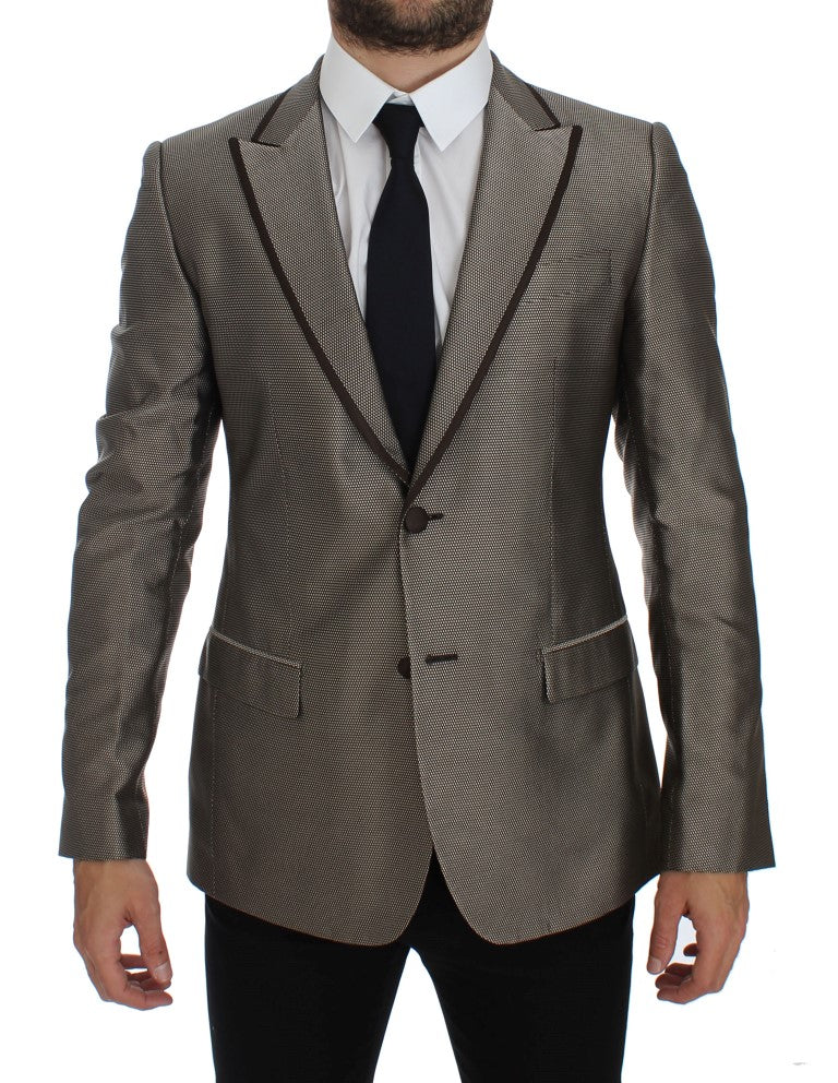 Dolce &amp; Gabbana – Eleganter schmaler Blazer aus brauner Seide mit zwei Knöpfen