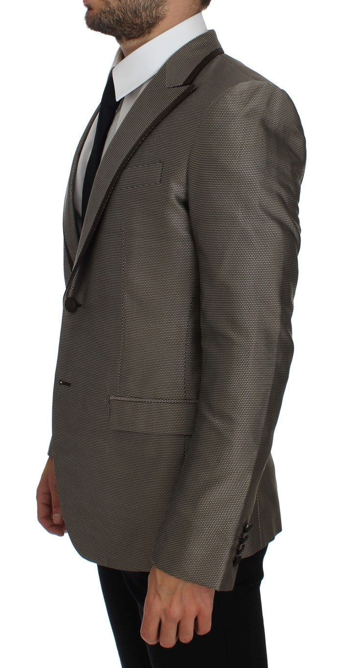 Dolce &amp; Gabbana – Eleganter schmaler Blazer aus brauner Seide mit zwei Knöpfen