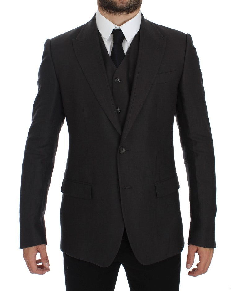 Dolce &amp; Gabbana – Eleganter Slim Fit-Blazer und Weste aus grauem Leinen