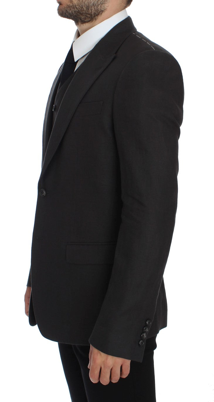 Dolce &amp; Gabbana – Eleganter Slim Fit-Blazer und Weste aus grauem Leinen