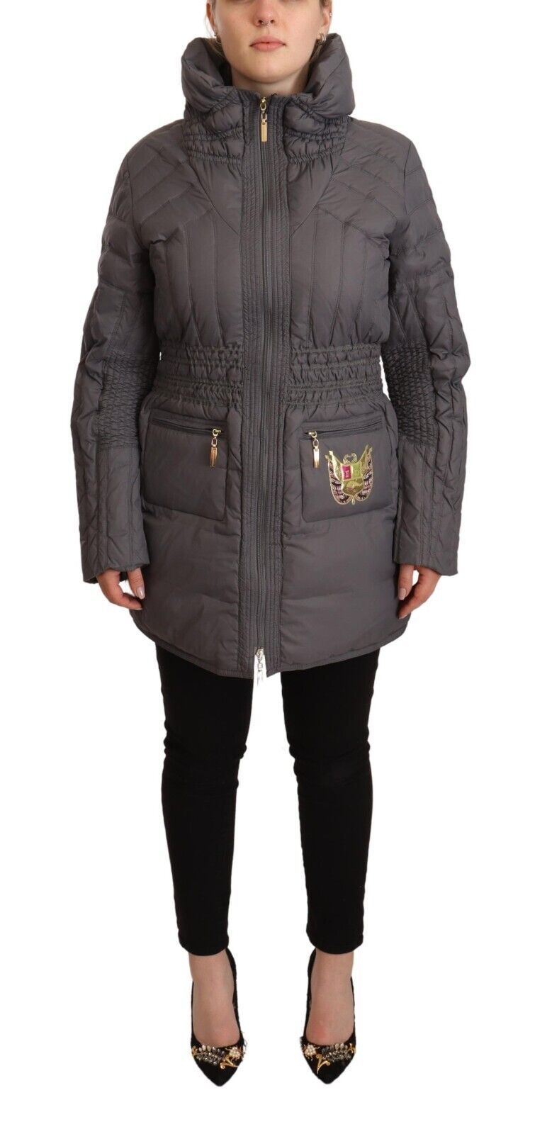 Roccobarocco Elegante Stepp-Langjacke mit Logo-Patch