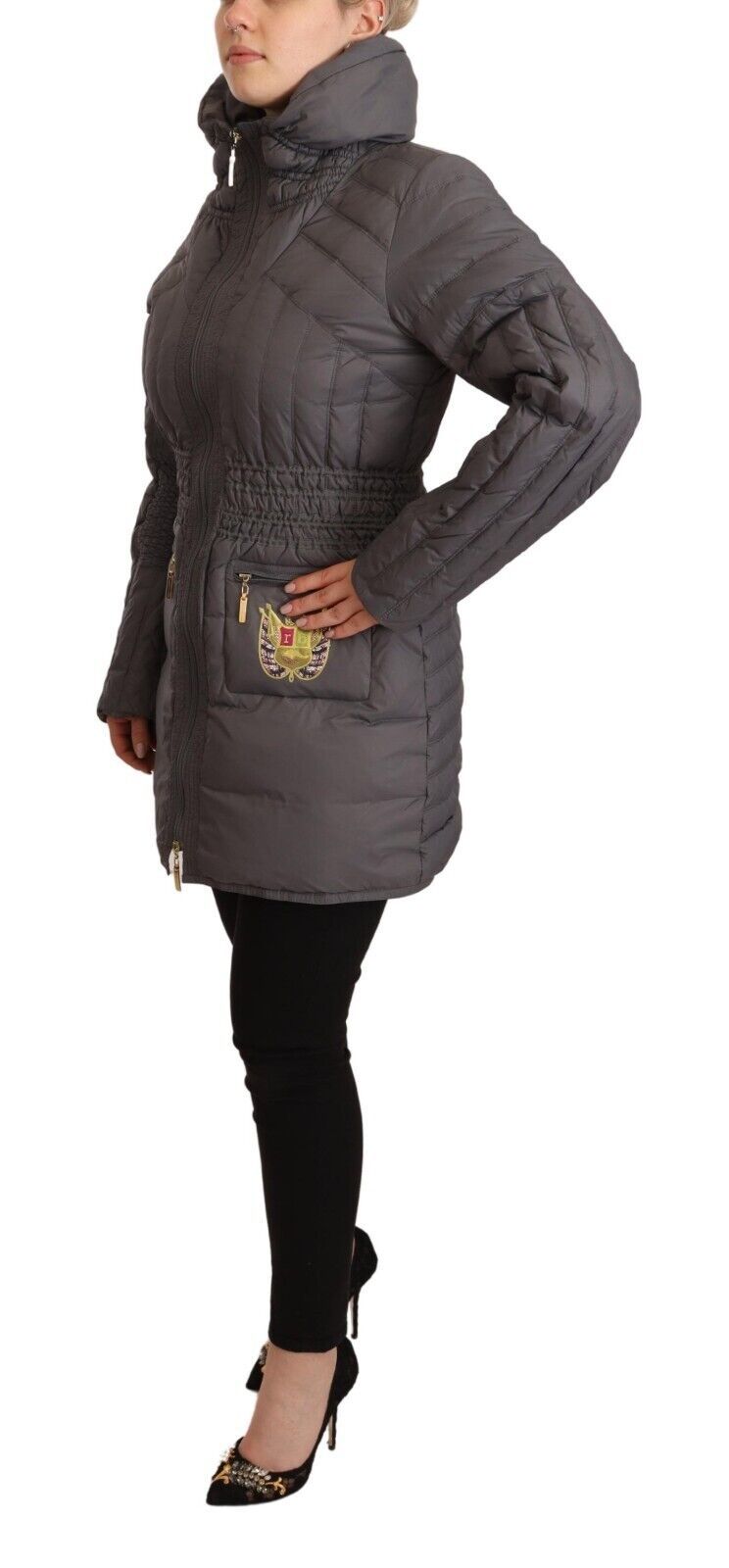 Roccobarocco Elegante Stepp-Langjacke mit Logo-Patch