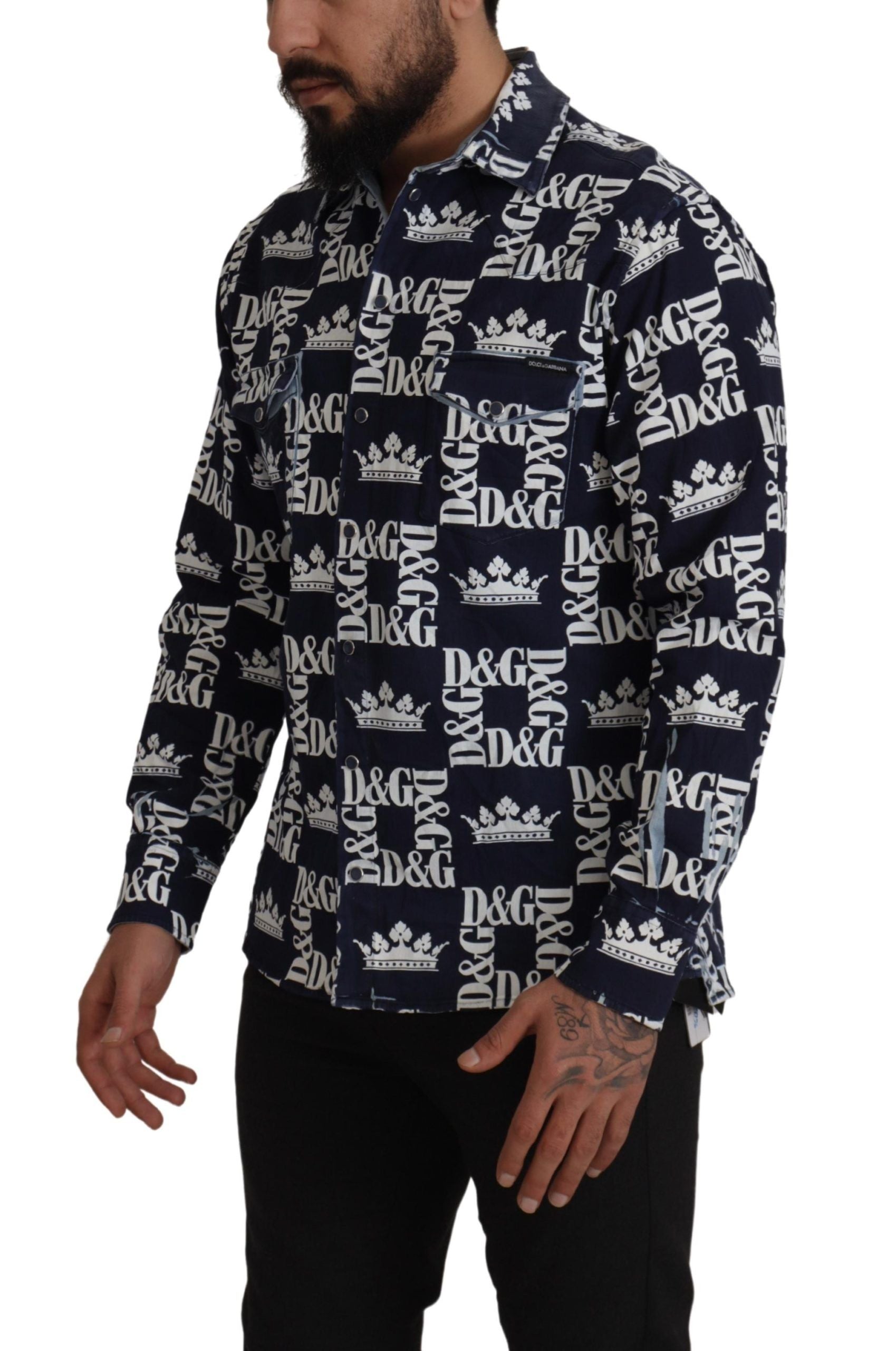 Dolce &amp; Gabbana Elegantes Slim Fit-Hemd mit blauer Krone