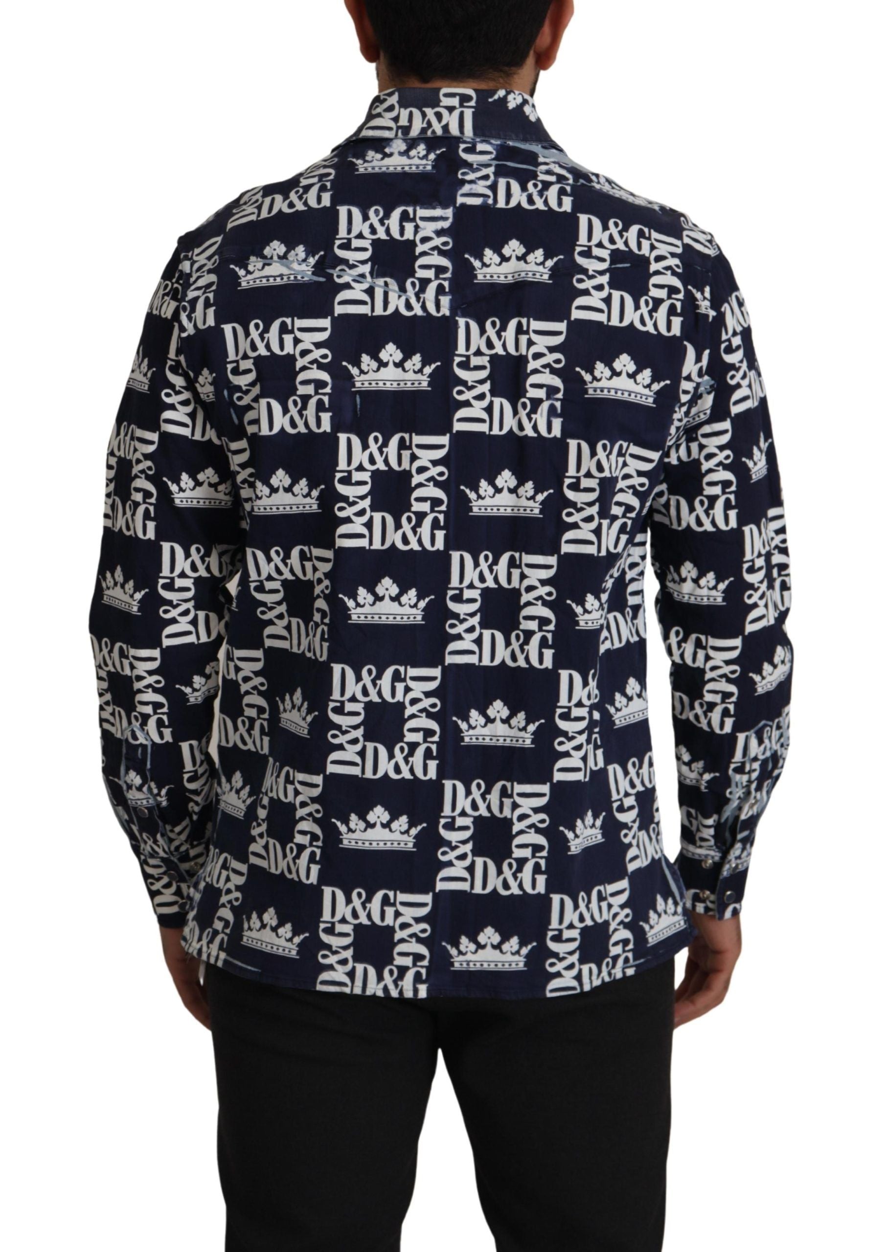 Dolce &amp; Gabbana Elegantes Slim Fit-Hemd mit blauer Krone