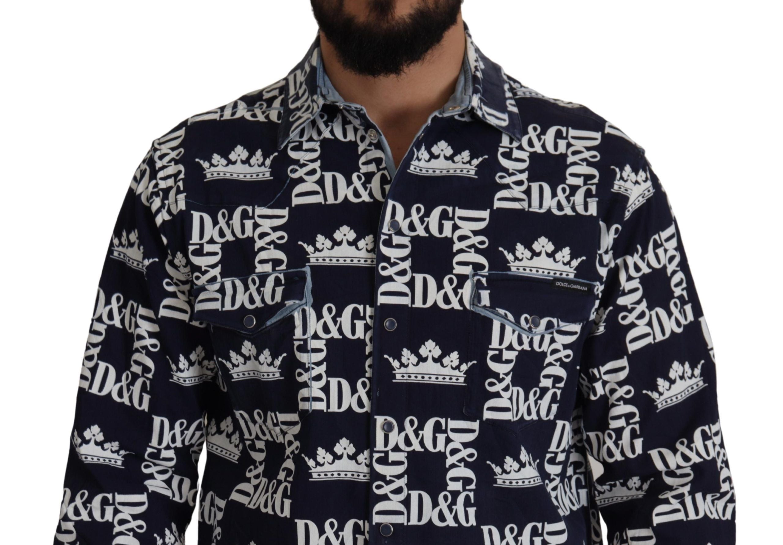 Dolce &amp; Gabbana Elegantes Slim Fit-Hemd mit blauer Krone
