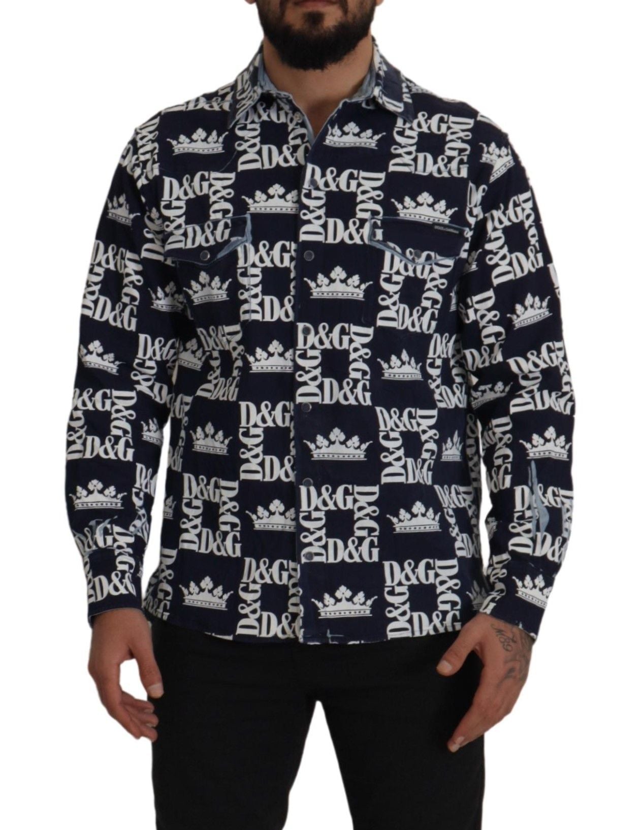 Dolce &amp; Gabbana Elegantes Slim Fit-Hemd mit blauer Krone
