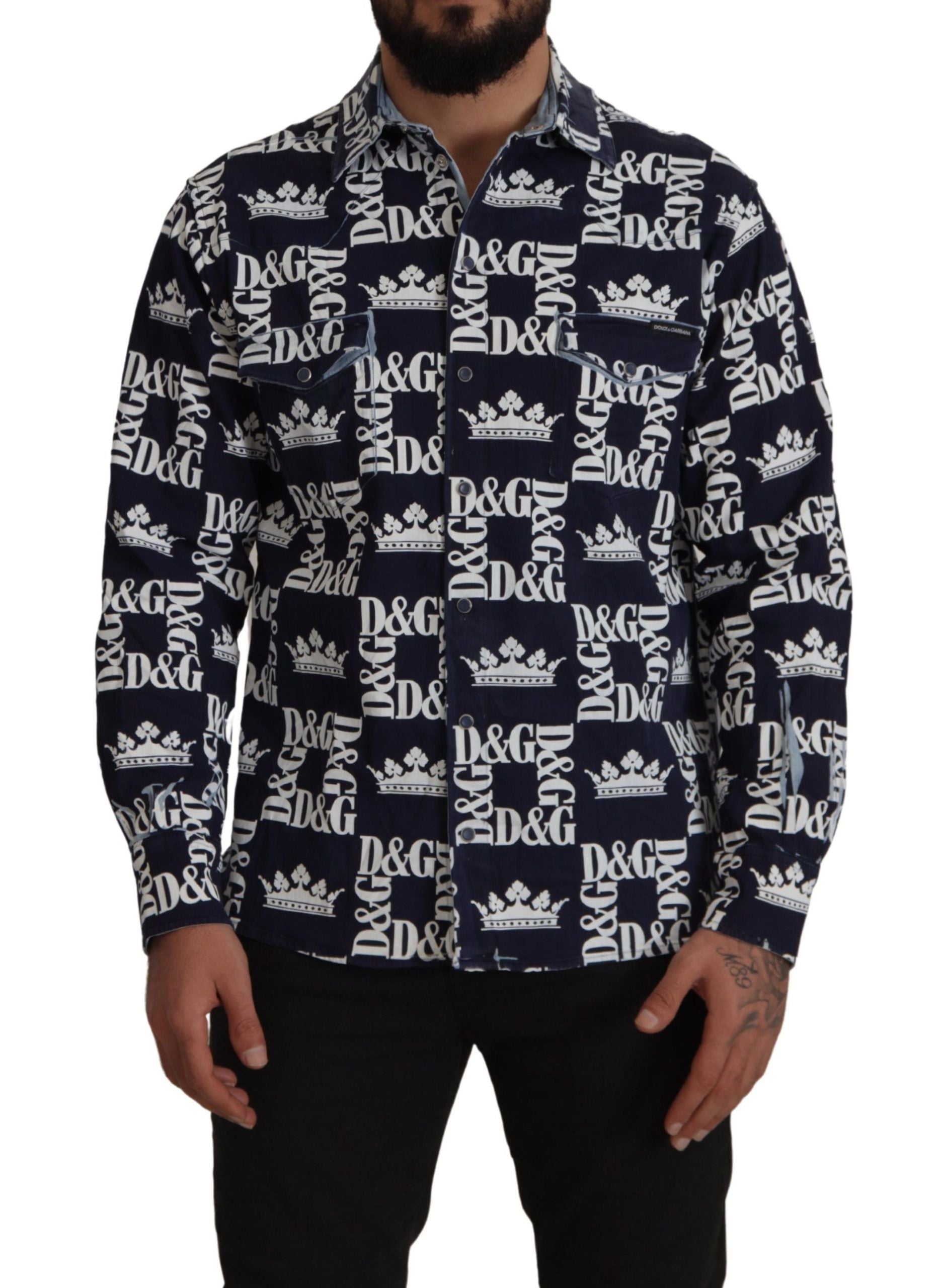 Dolce &amp; Gabbana Elegantes Slim Fit-Hemd mit blauer Krone