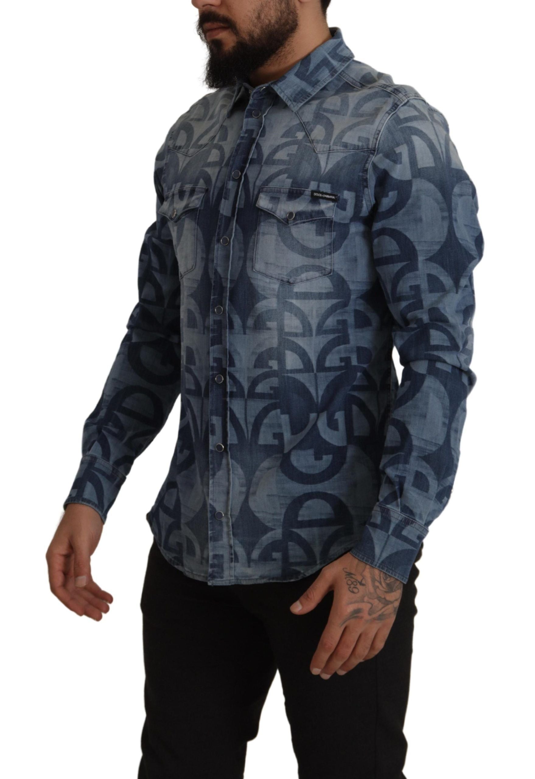 Dolce &amp; Gabbana Elegantes Slim Fit Casual Blaues Herrenhemd