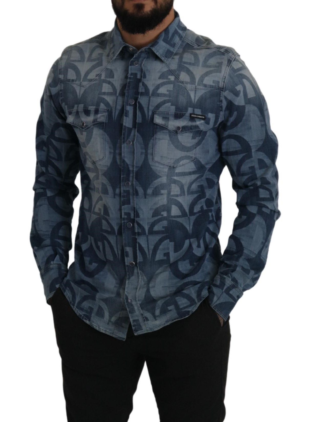 Dolce &amp; Gabbana Elegantes Slim Fit Casual Blaues Herrenhemd