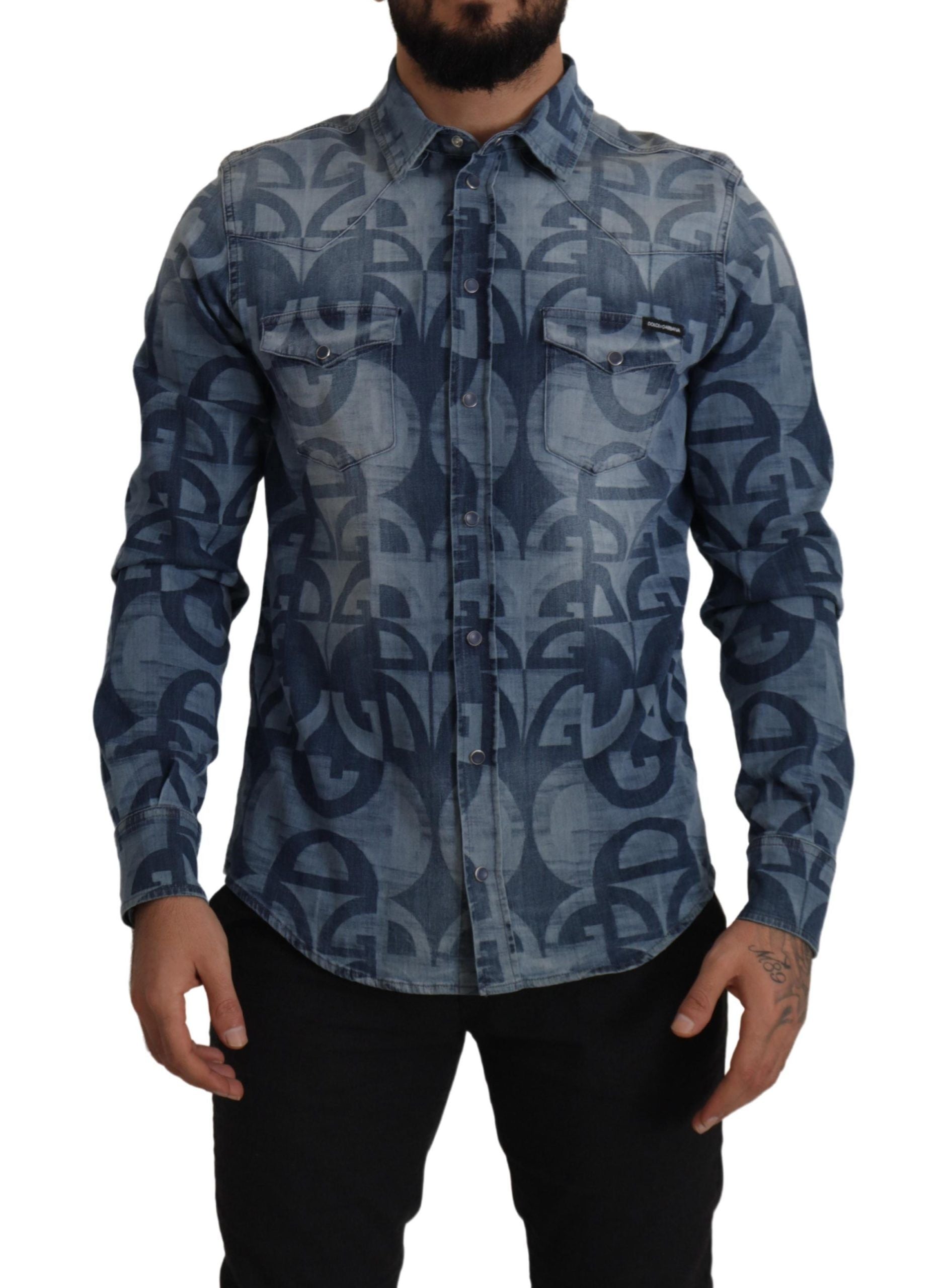 Dolce &amp; Gabbana Elegantes Slim Fit Casual Blaues Herrenhemd