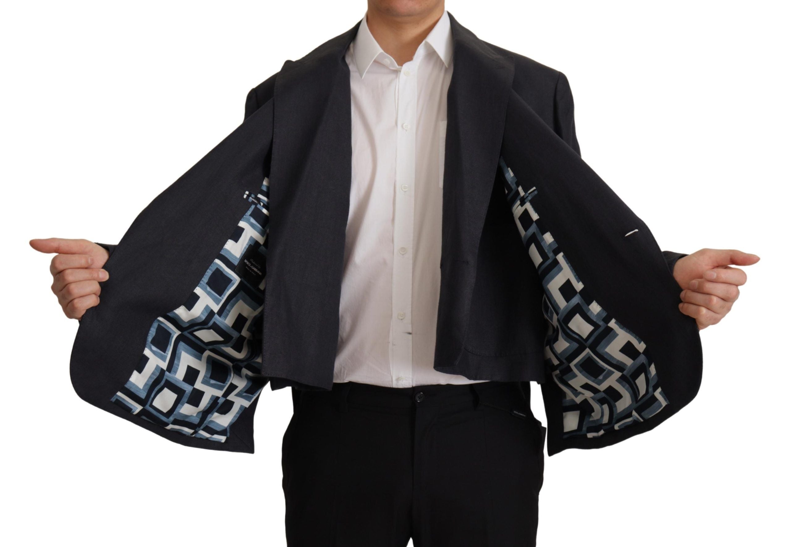 Dolce &amp; Gabbana – Eleganter, zweireihiger Blazer aus marineblauem Leinen