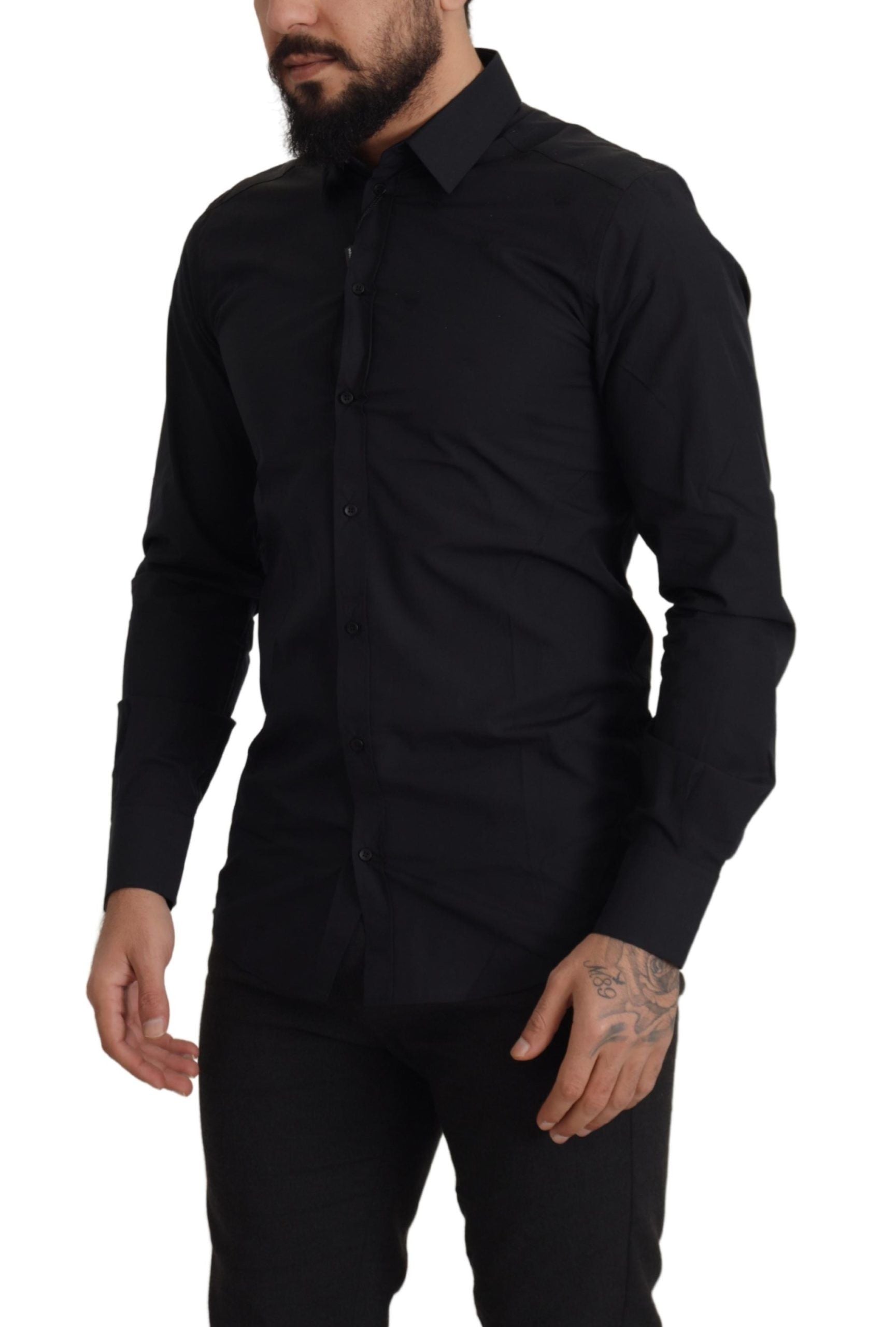 Dolce &amp; Gabbana Elegantes Slim Fit Hemd aus schwarzer Baumwolle