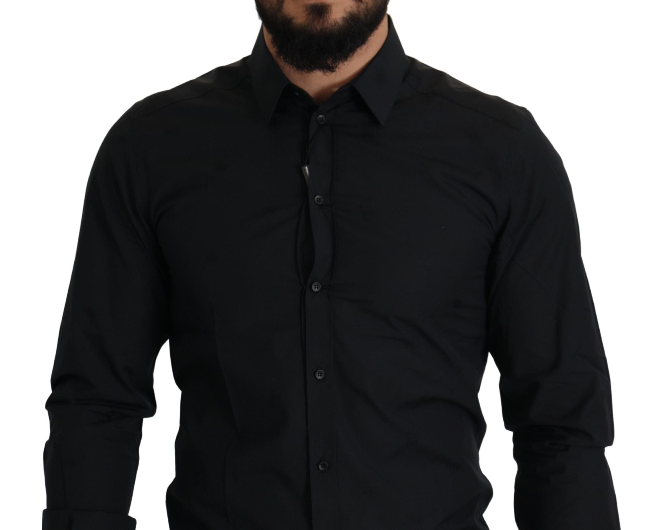 Dolce &amp; Gabbana Elegantes Slim Fit Hemd aus schwarzer Baumwolle