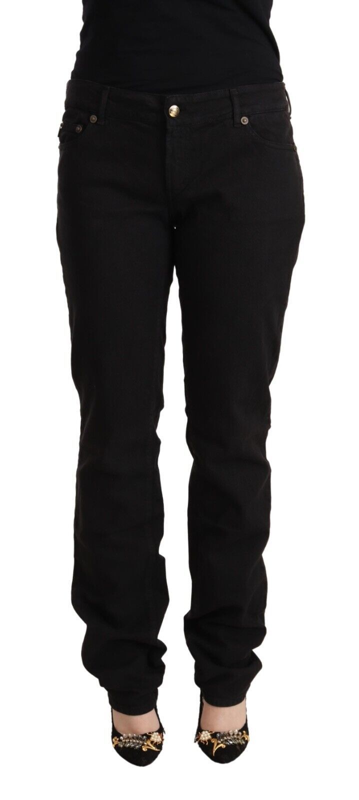 Blugi negri Just Cavalli Sleek cu talie medie, croială slim