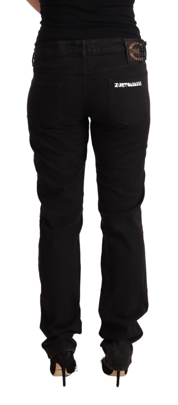 Blugi negri Just Cavalli Sleek cu talie medie, croială slim