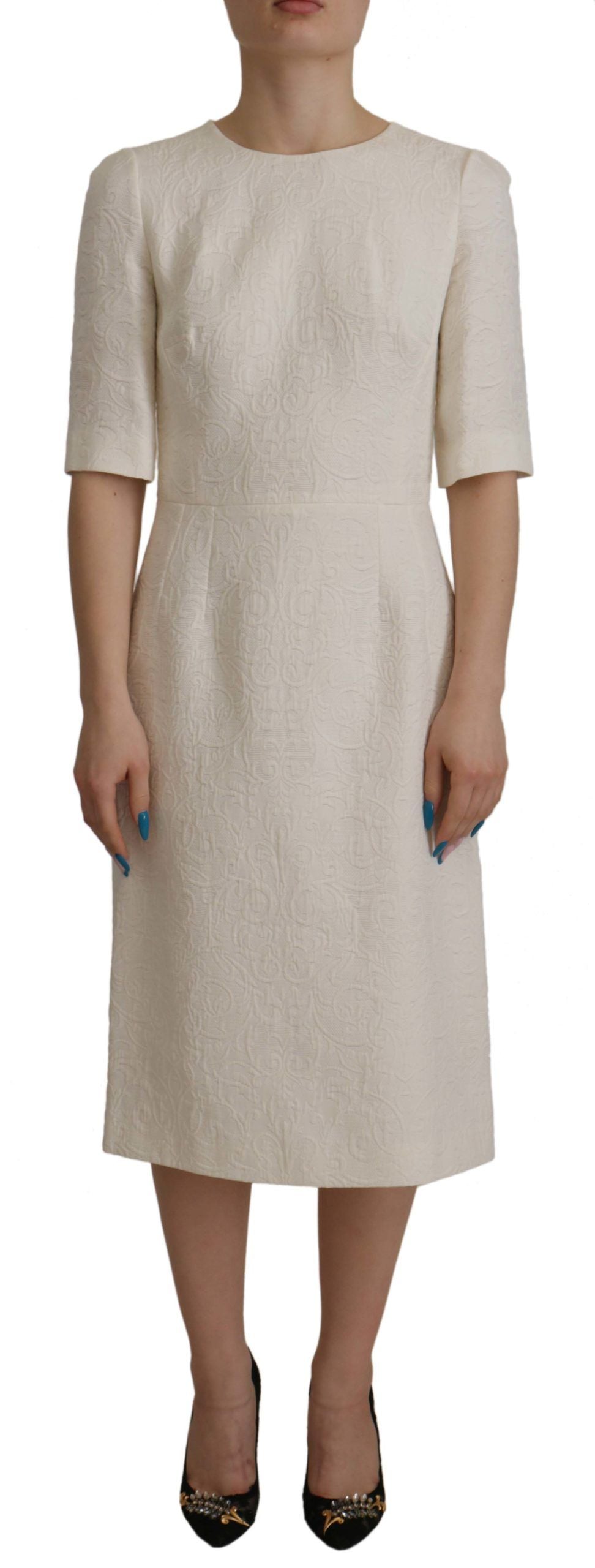 Rochie midi elegantă din jacquard Dolce &amp; Gabbana, albă