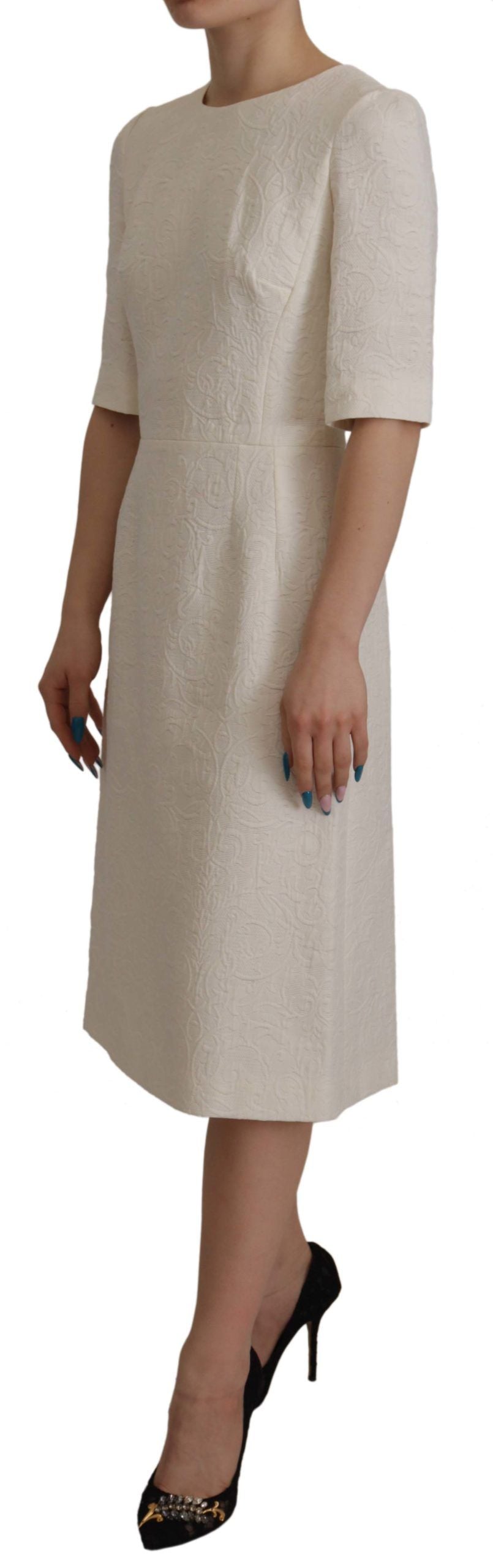 Rochie midi elegantă din jacquard Dolce &amp; Gabbana, albă