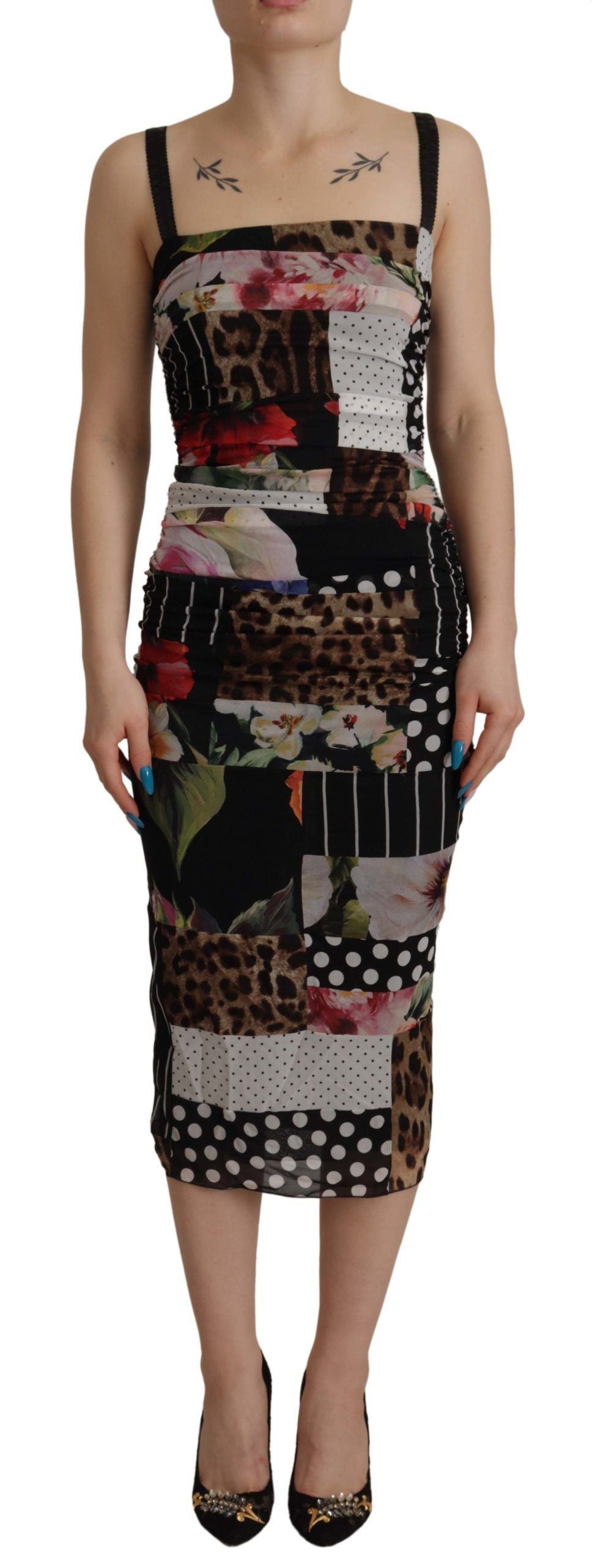 Rochie midi elegantă din amestec de mătase Dolce &amp; Gabbana, model patchwork