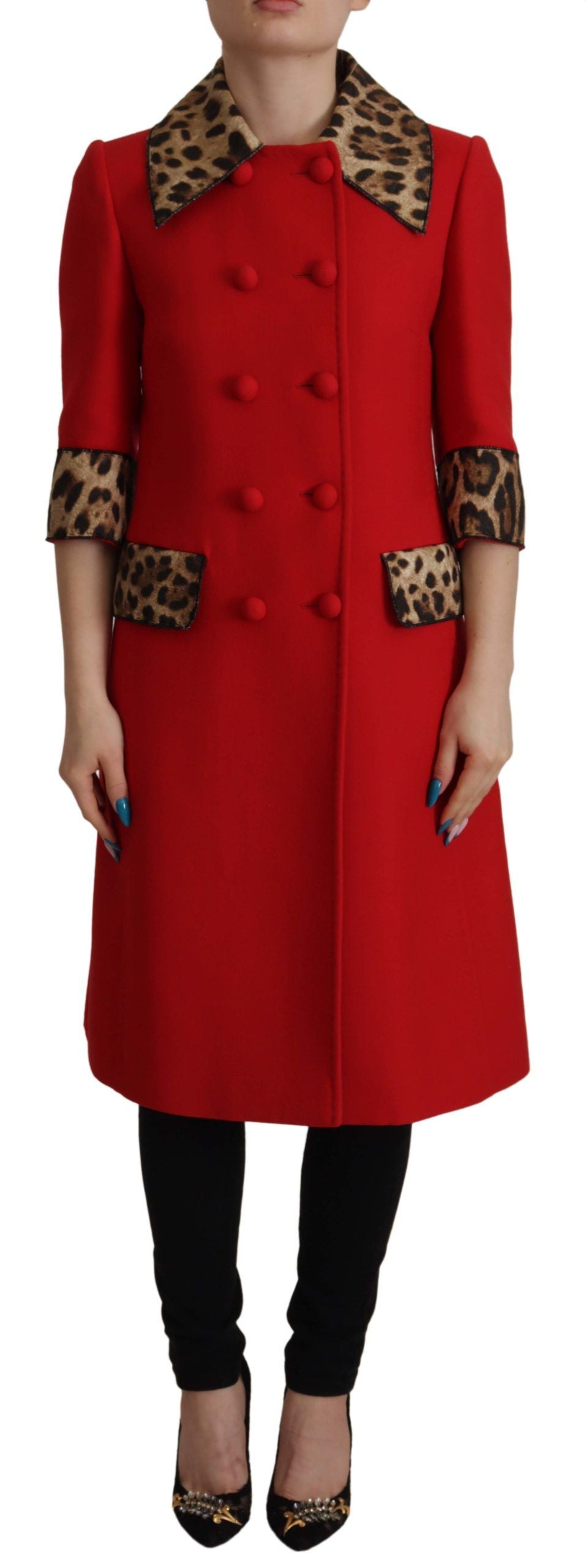 Dolce &amp; Gabbana Eleganter roter Trenchcoat mit Leopardenmuster
