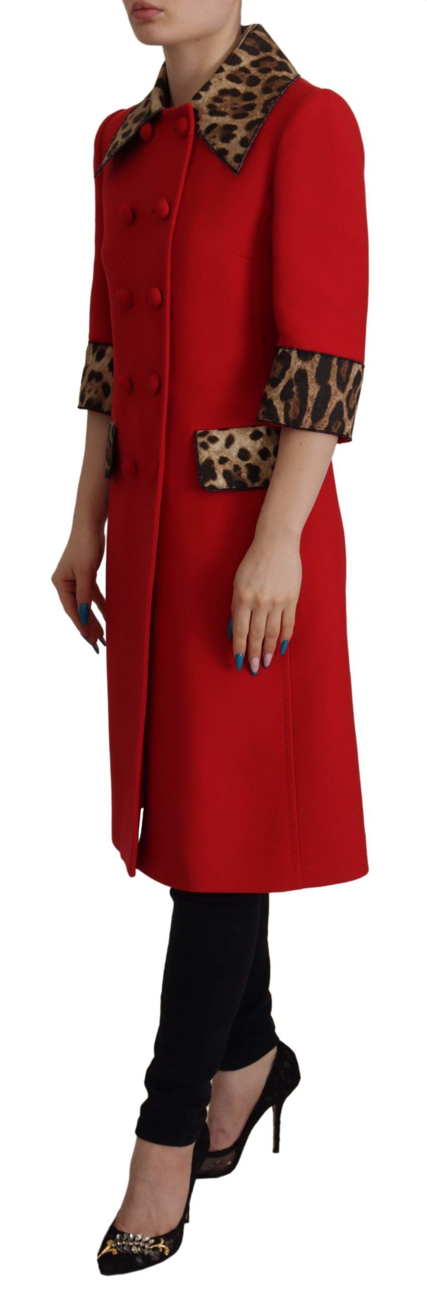 Dolce &amp; Gabbana Eleganter roter Trenchcoat mit Leopardenmuster
