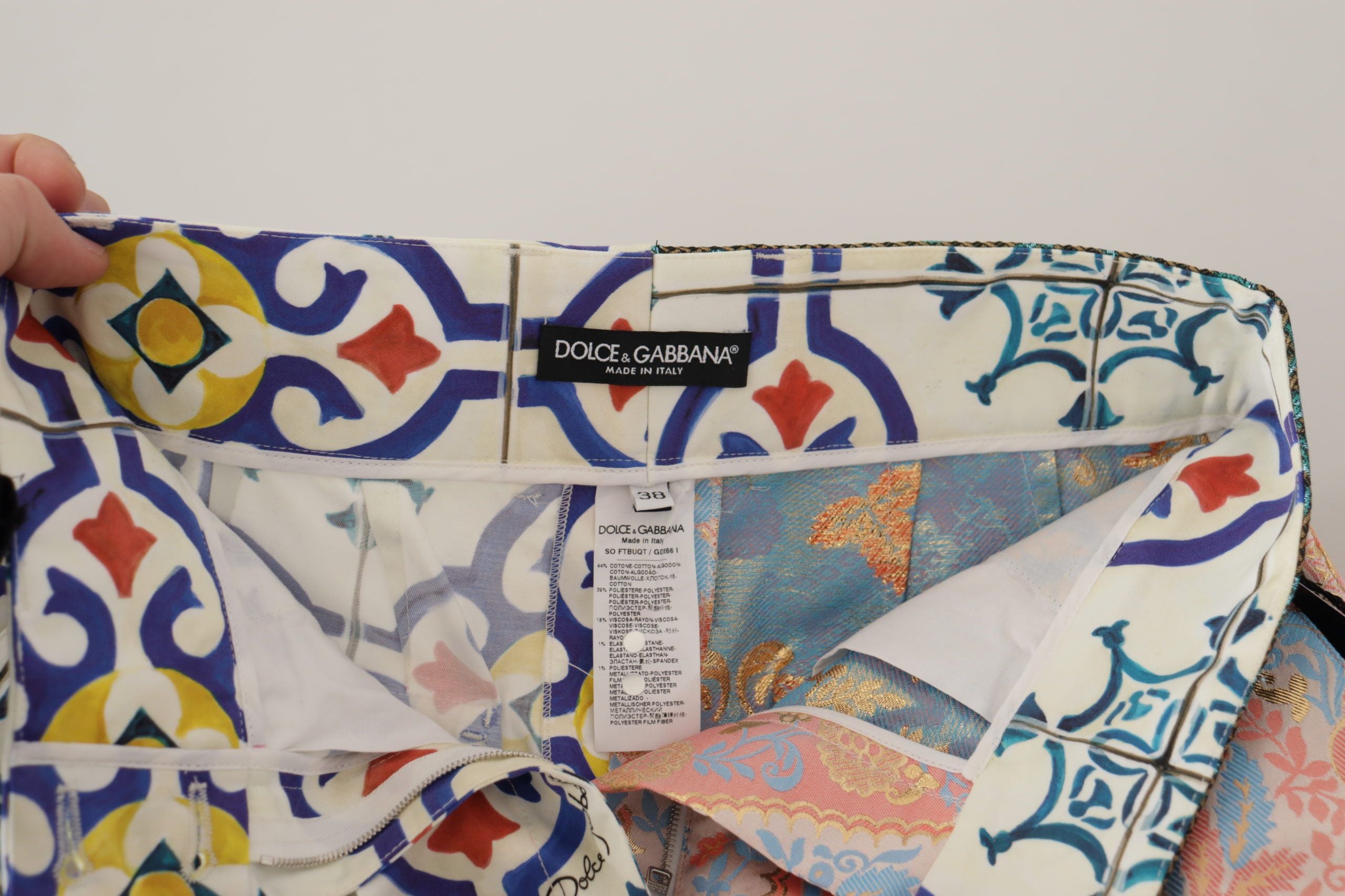 Pantaloni scurți din jacquard cu talie înaltă și motive Majolica multicolore Dolce &amp; Gabbana
