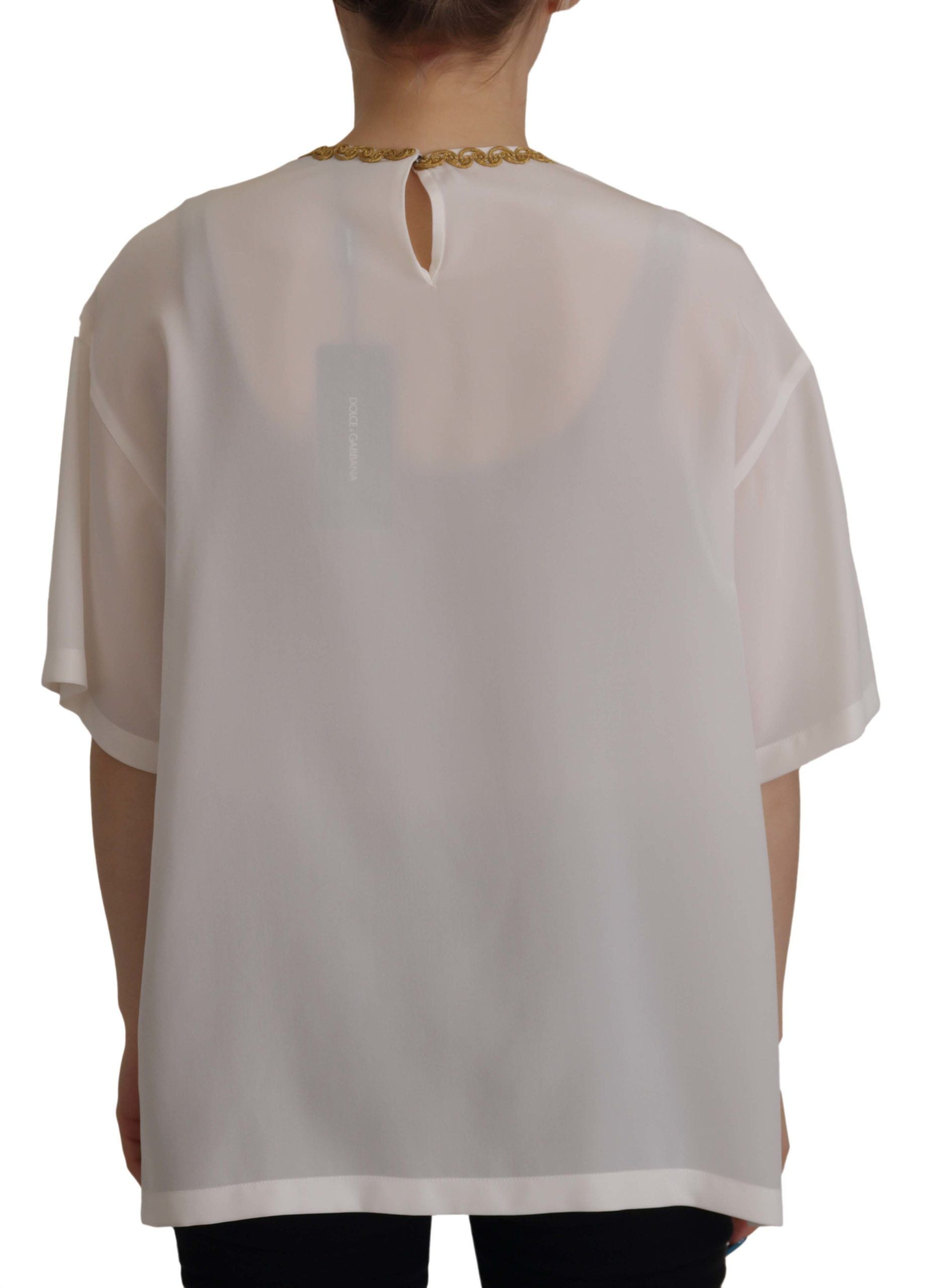 Bluză elegantă de mătase Dolce &amp; Gabbana cu broderie coroană aurie