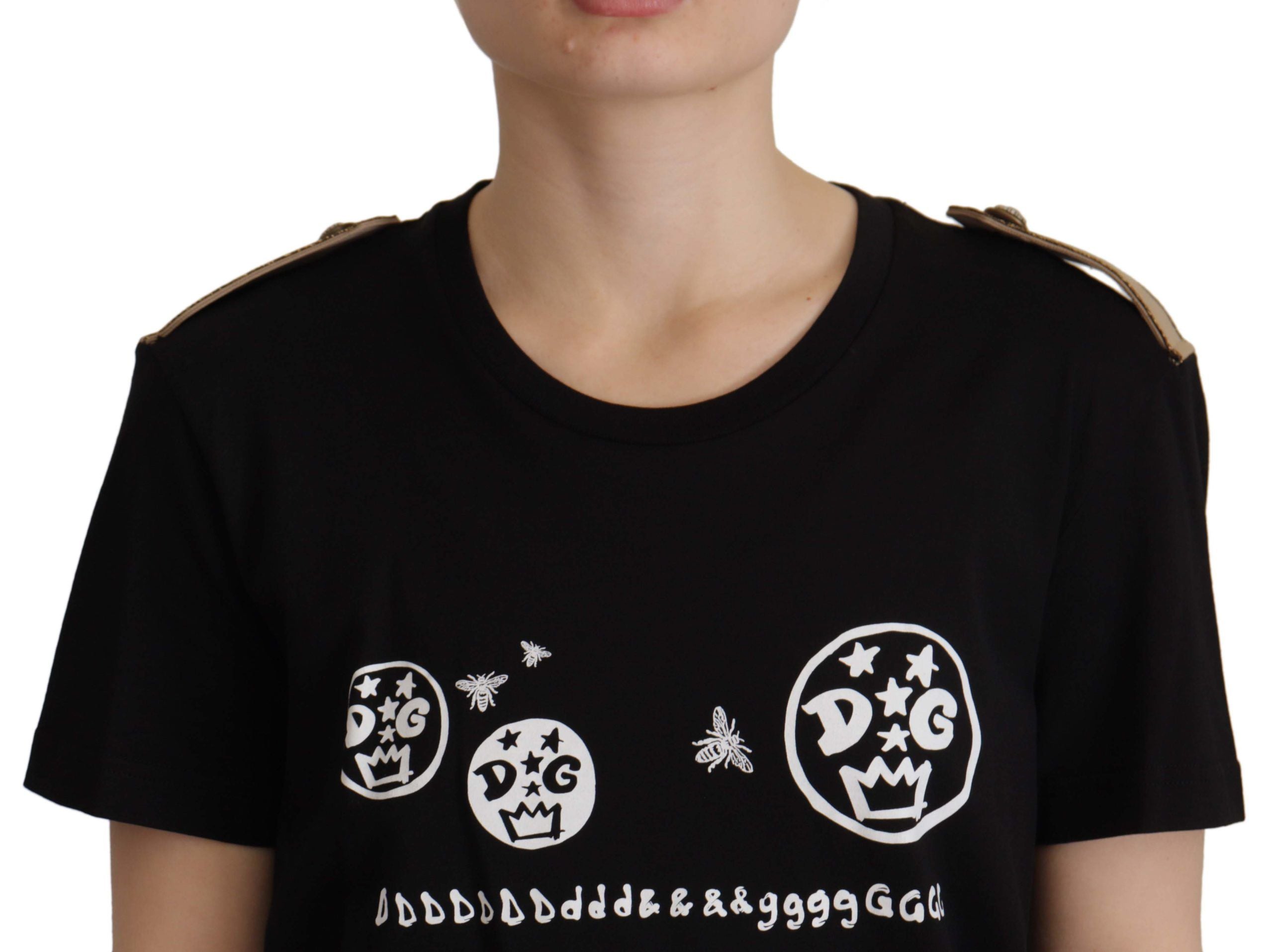 Tricou Dolce &amp; Gabbana Chic Black Logo din bumbac pentru femei