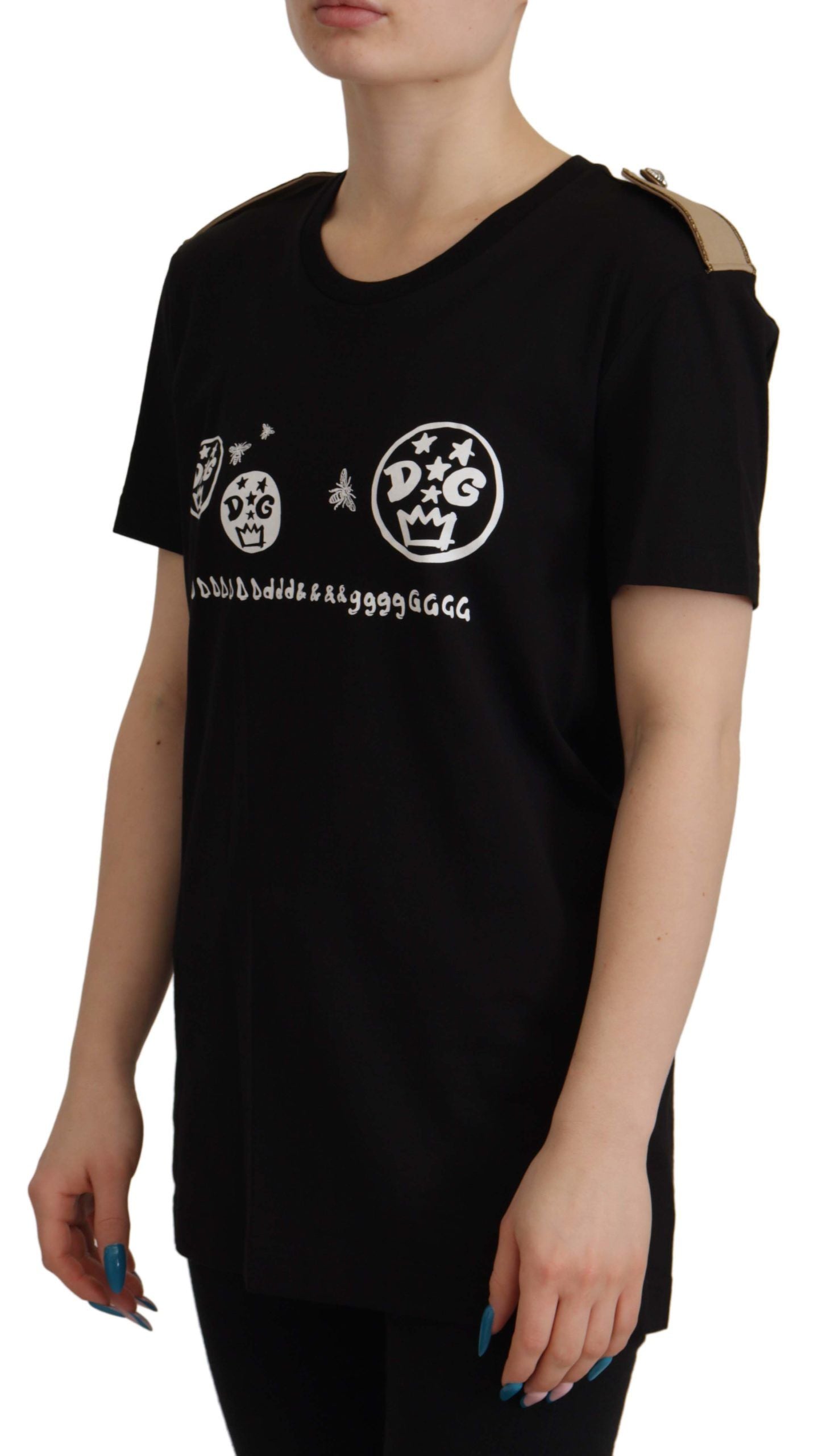 Tricou Dolce &amp; Gabbana Chic Black Logo din bumbac pentru femei