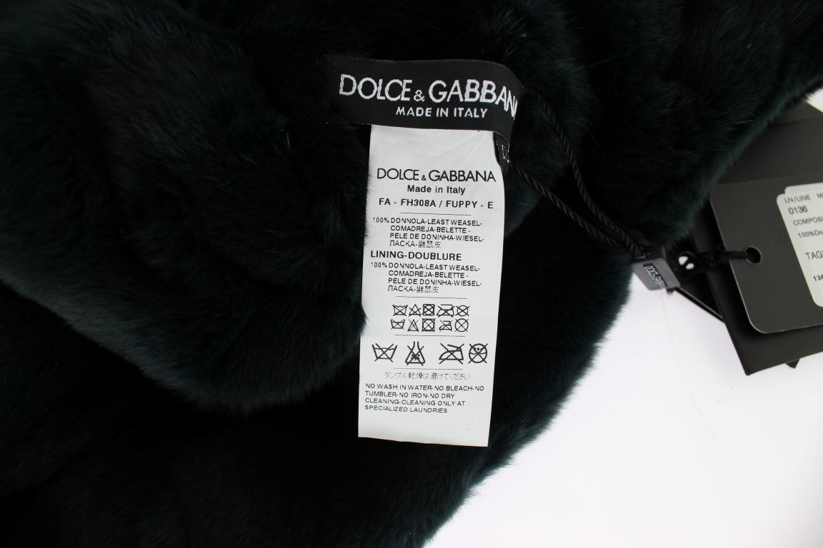 Dolce &amp; Gabbana – Exklusiver Kapuzenschal aus grünem Wieselfell