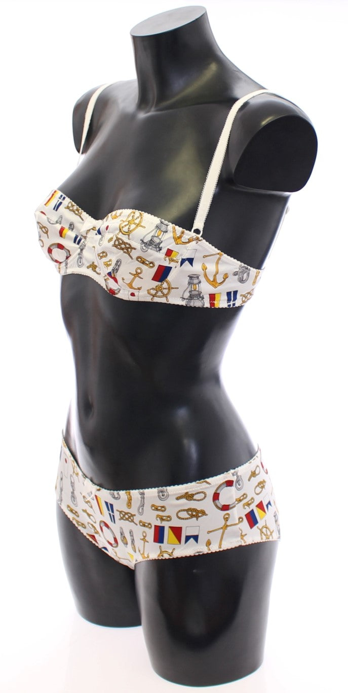 Dolce &amp; Gabbana – Elegantes weißes Dessous-Set mit Matrosen-Print