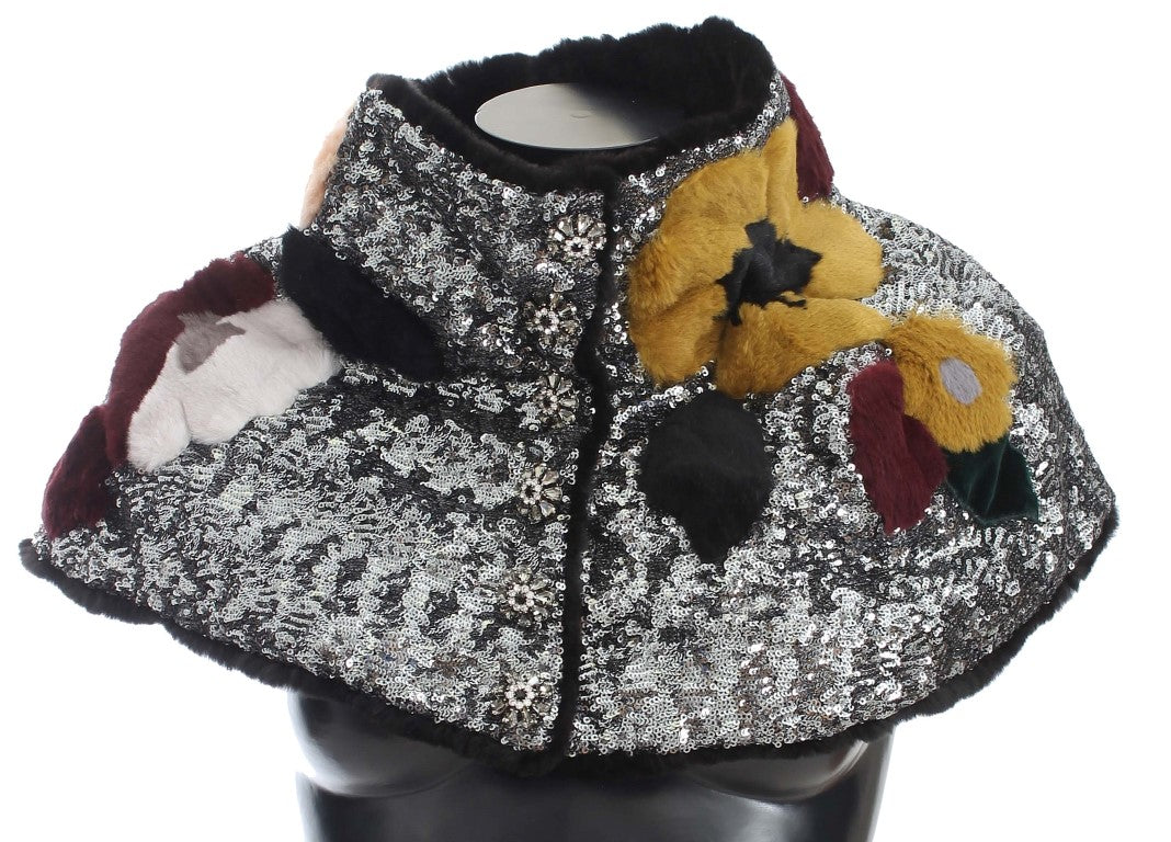 Dolce &amp; Gabbana – Eleganter Pelzschal mit Blumenmuster und Pailletten