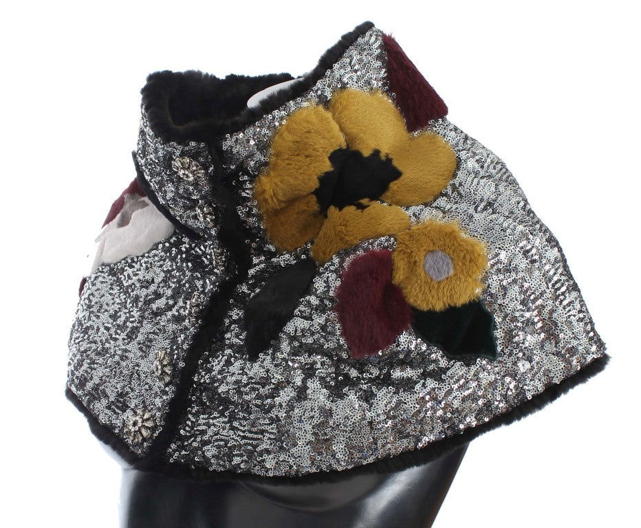 Dolce &amp; Gabbana – Eleganter Pelzschal mit Blumenmuster und Pailletten