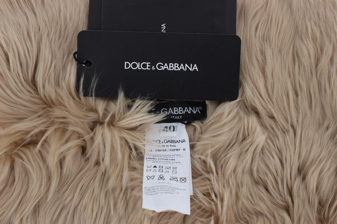 Dolce &amp; Gabbana - Șal elegant pentru umeri din blană de alpaca, bej