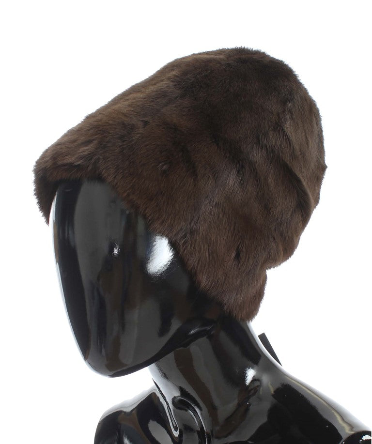 Dolce &amp; Gabbana – Luxuriöse Beanie aus braunem Wieselfell