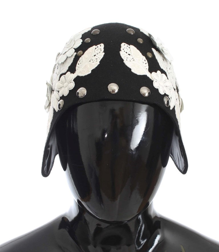 Dolce &amp; Gabbana Eleganter schwarzer Glockenhut aus Wolle mit Blumenmuster