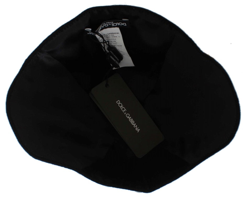 Pălărie cloche elegantă din lână cu imprimeu floral negru Dolce &amp; Gabbana