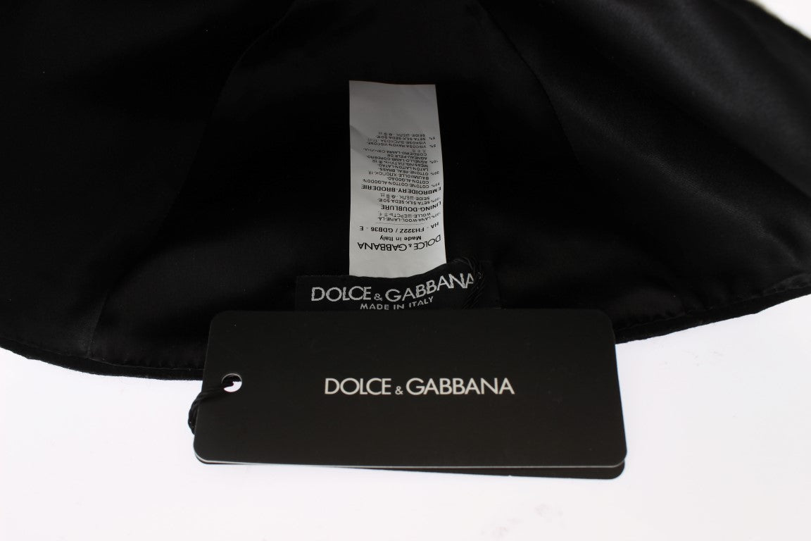 Pălărie cloche elegantă din lână cu imprimeu floral negru Dolce &amp; Gabbana
