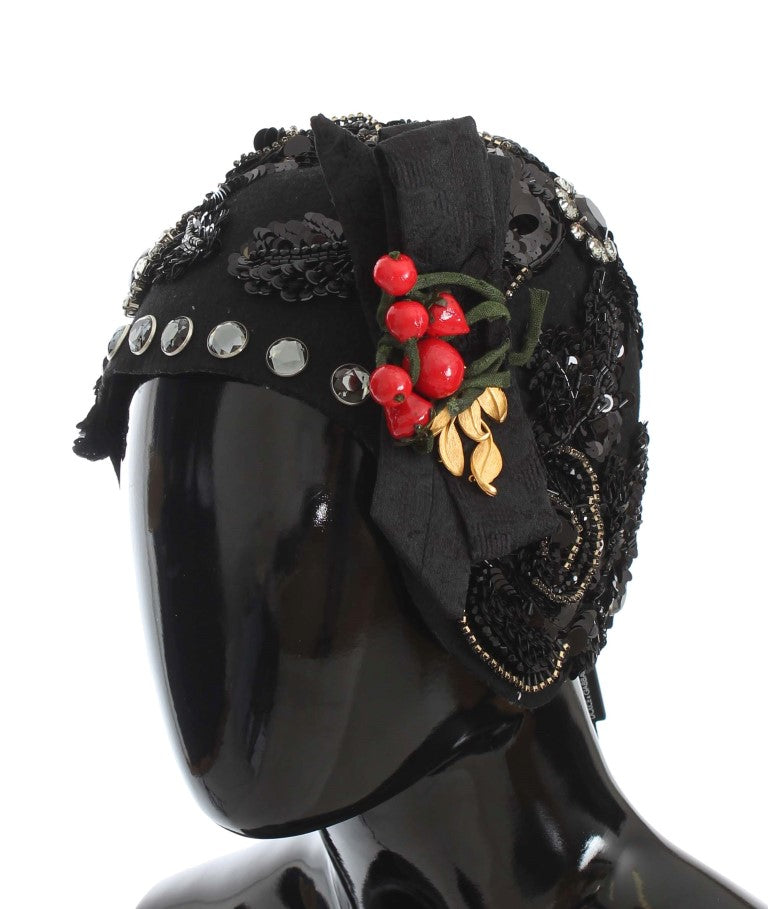 Dolce &amp; Gabbana – Eleganter schwarzer Glockenhut mit Kristallen
