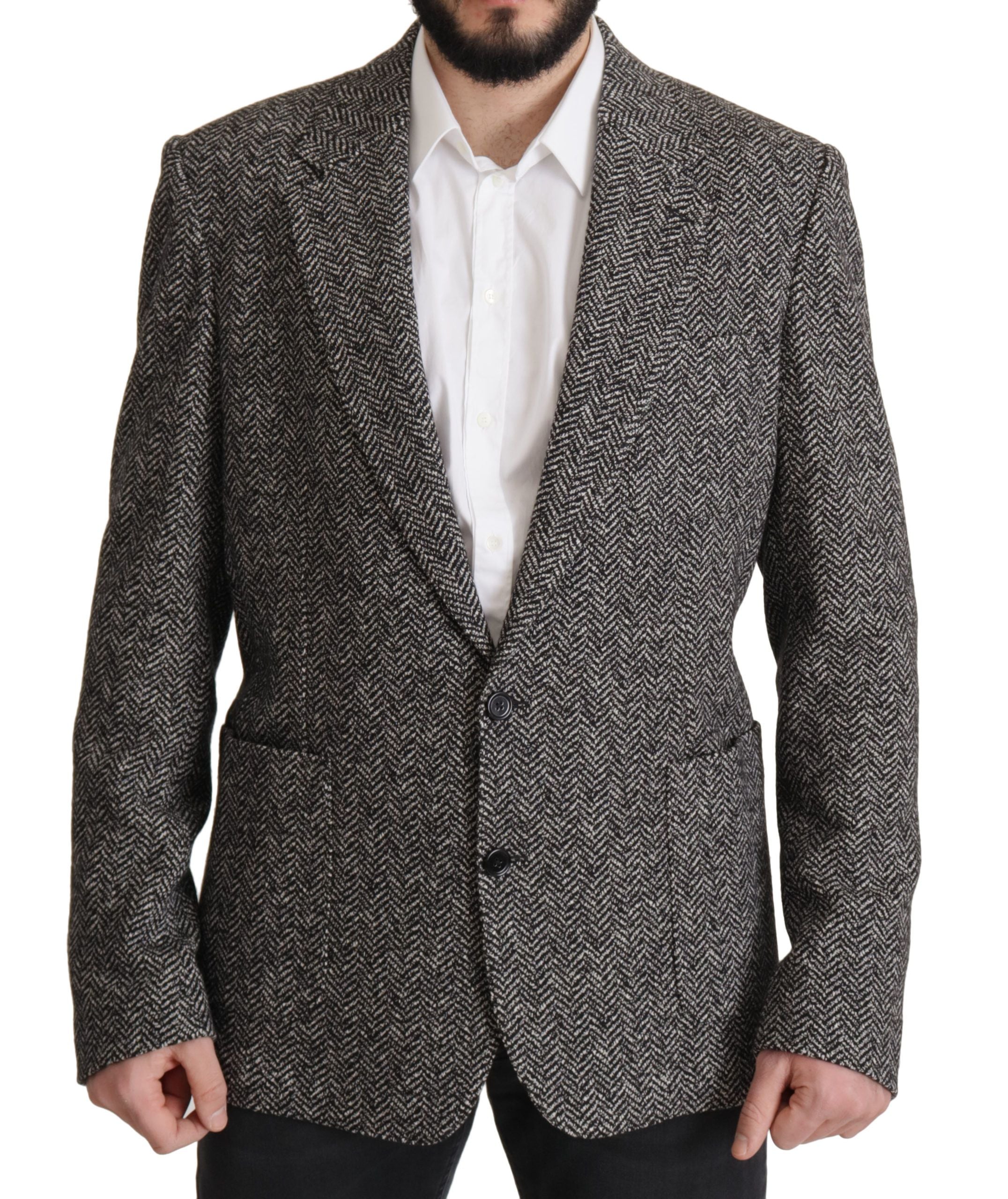Dolce &amp; Gabbana – Exquisite Blazerjacke in Grau mit Fischgrätenmuster