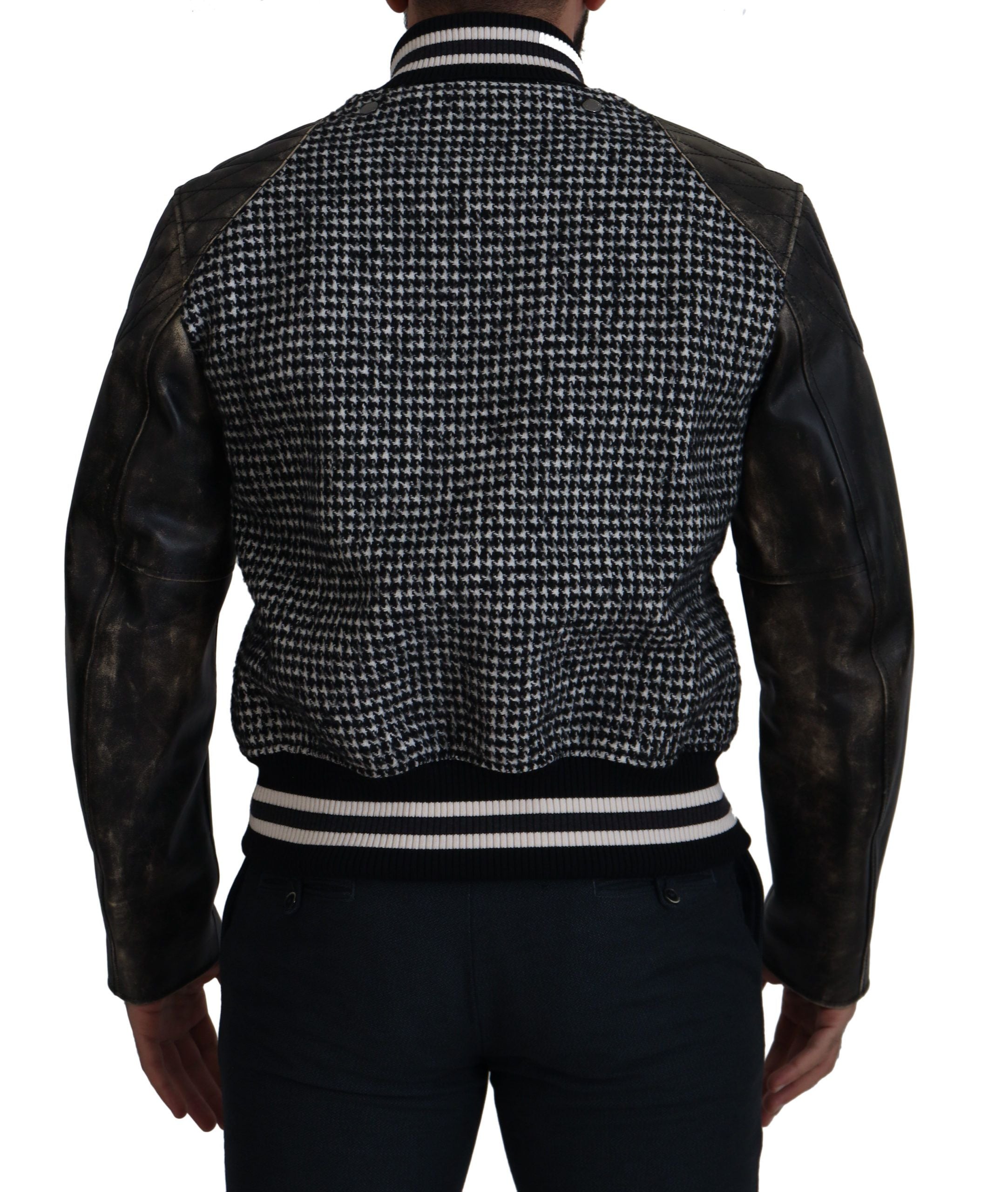 Dolce &amp; Gabbana – Mehrfarbige Bomberjacke aus Leder mit Hahnentrittmuster