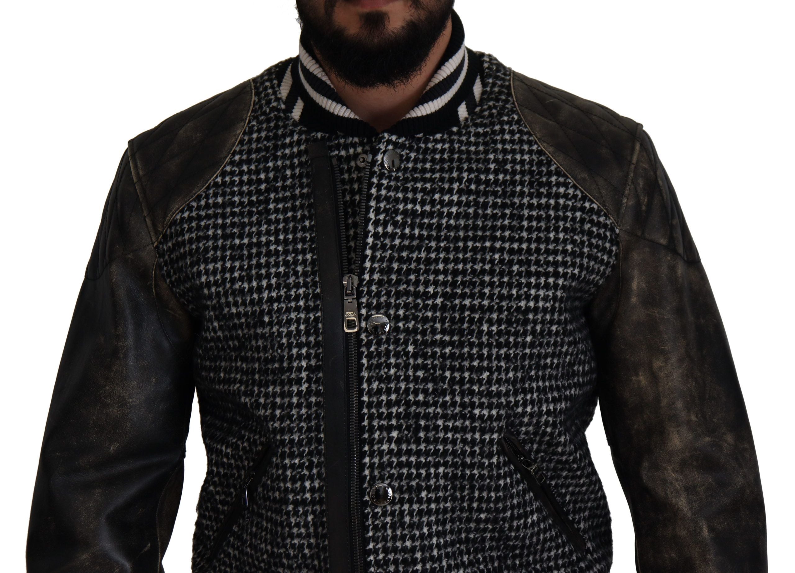 Dolce &amp; Gabbana – Mehrfarbige Bomberjacke aus Leder mit Hahnentrittmuster