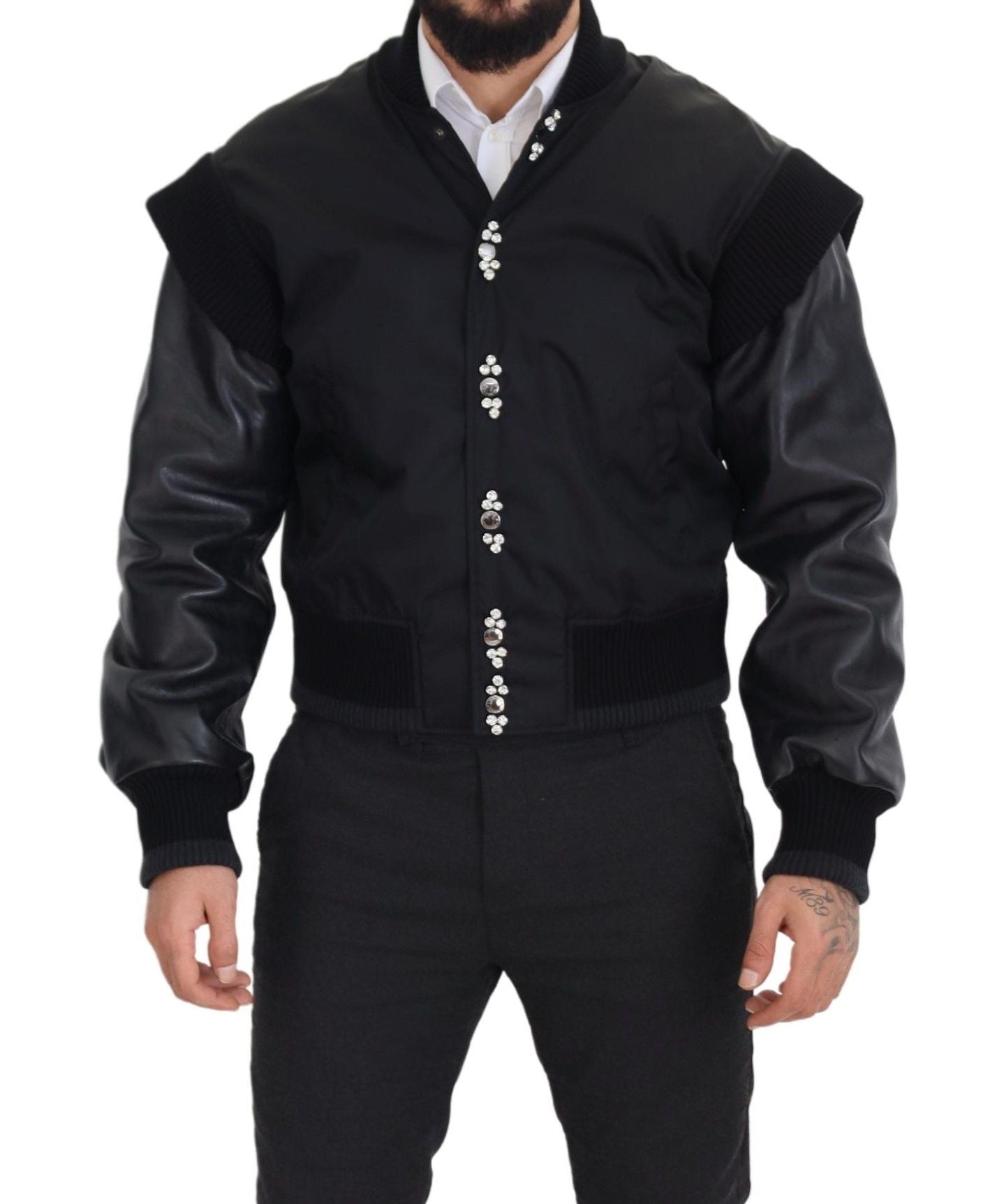 Dolce &amp; Gabbana Elegante schwarze Bomberjacke mit Kristallverzierung
